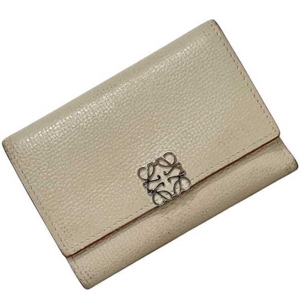 Loewe Trifold Wallet Vertical Anagram Leather Snap Closure Compact Beige Silver